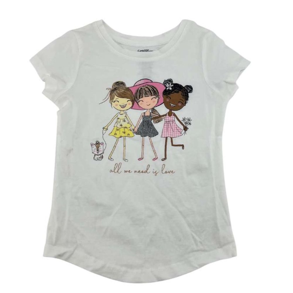 George | Girl's "All You Need Is Love" T-Shirt | White | Size XS (4-5)